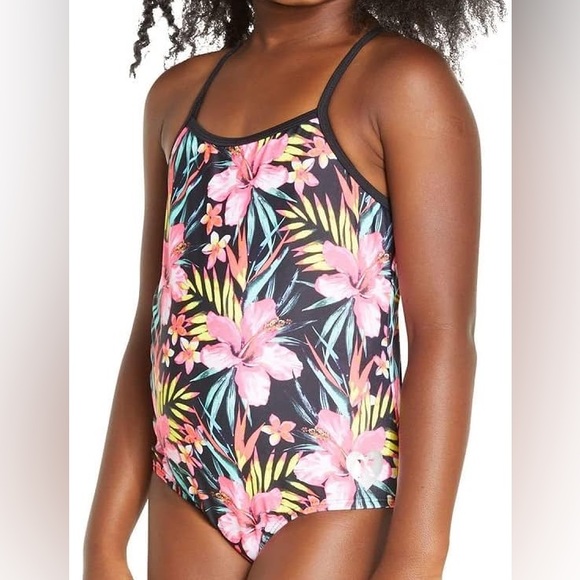Hurley girls one piece floral swimsuit bathing suit swimwear - Picture 2 of 5